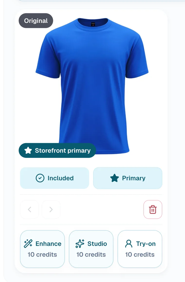 Original blue T-shirt product photo before AI try-on