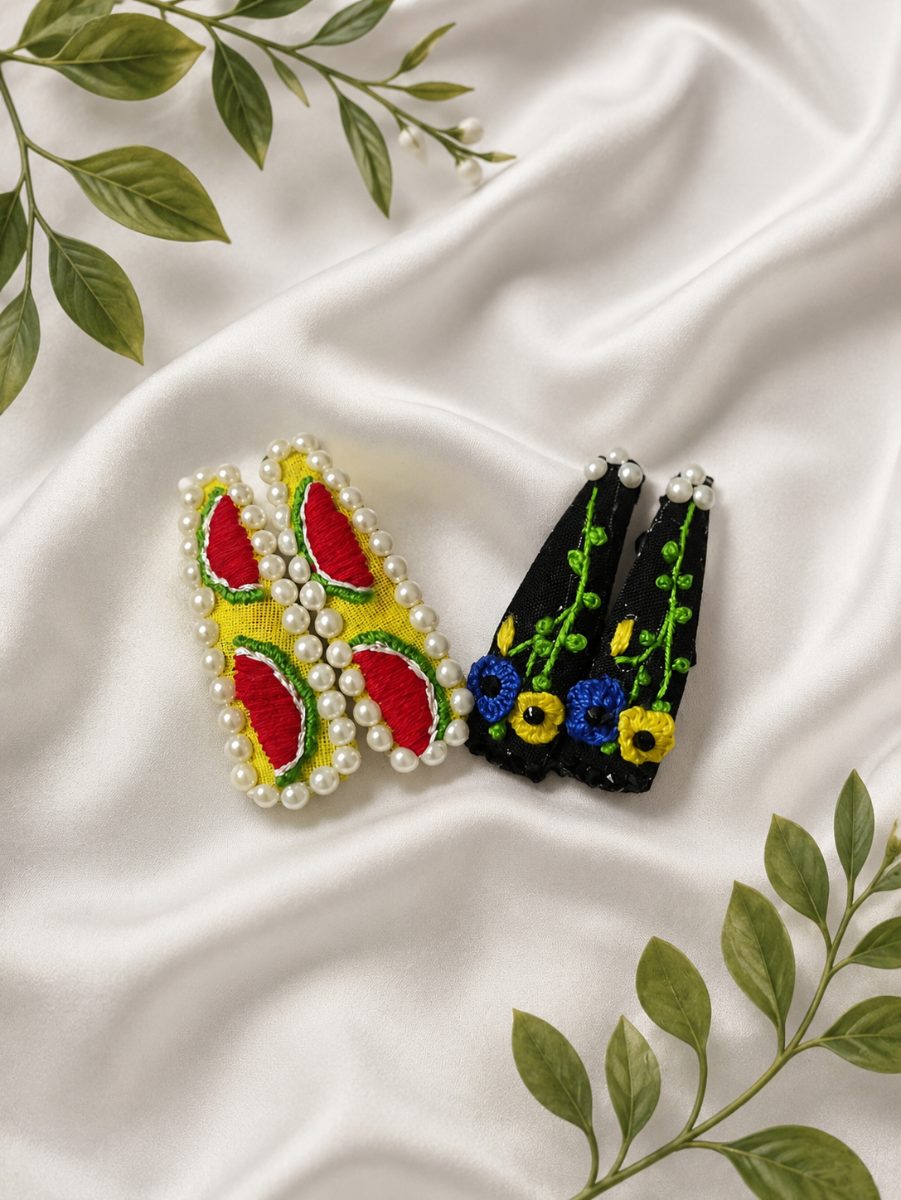 Hand embroidery Hair clip