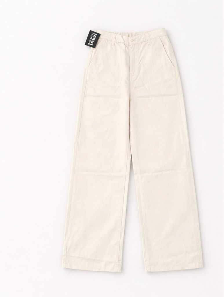Women Solid Wide Leg High Rise Pants (Beige)